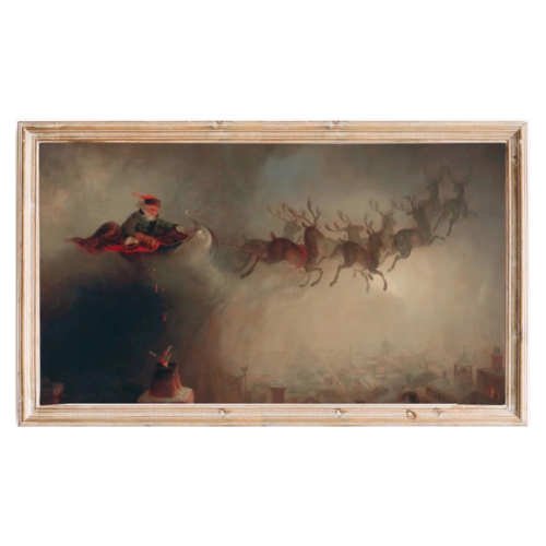 Santa Sleigh Reindeer Frame TV Art