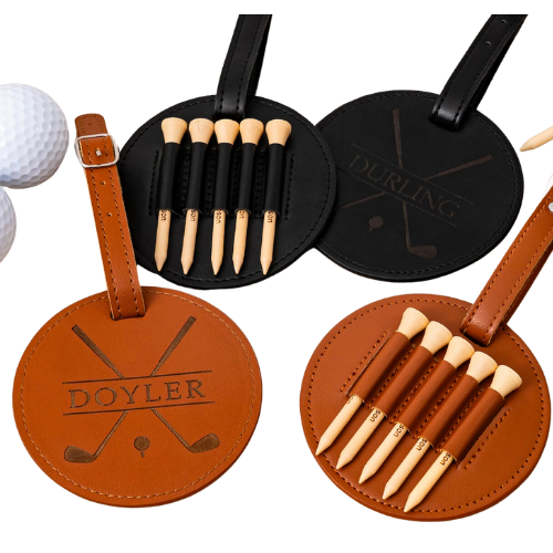 Etsy Engraved Leather Golf Bag Tag Gift With Golf Tees, Personalized