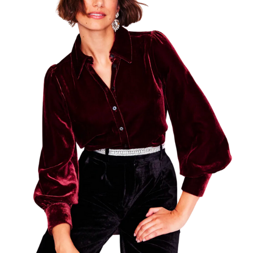 Boden Cabernet Velvet Button Down Blouse