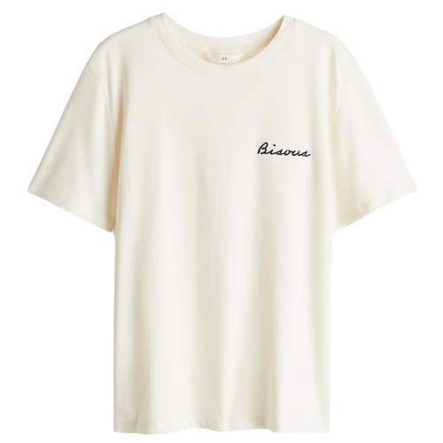 H&M Cream Bisous PRINTED T-SHIRT