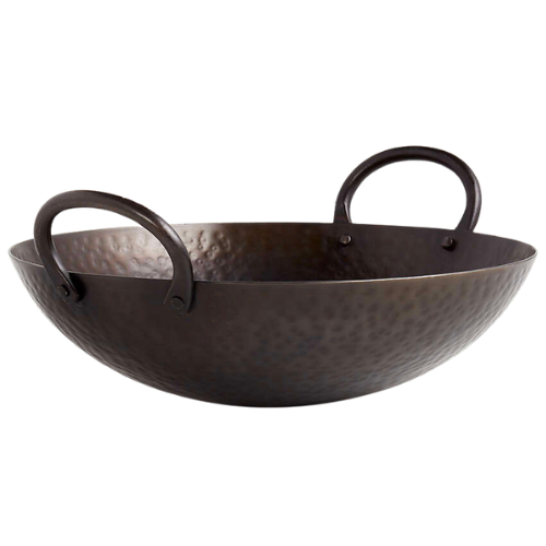 Crate & Barrel Feast Hammered Iron Serving Bowl with Handles