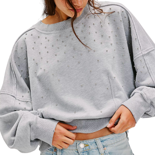 Free People Heather Gray Grey Gaia Studded Sweatshirt