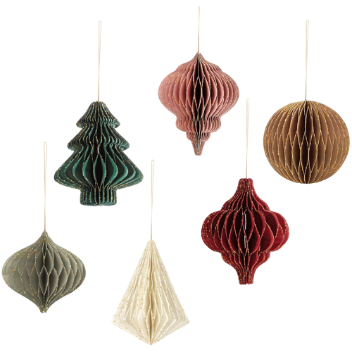 Amazon NICROLANDEE Christmas Party Decorations - 6 PCS 3D Mini Glitter Edge Paper Honeycomb Lantern Green, Red, Brown, Ivory, Gray Hanging Ornaments for Christmas Tree Décor, New Years Party, Home Decor