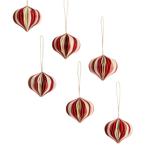 H&M 6-pack Christmas Ornaments - White Red Striped - Home All