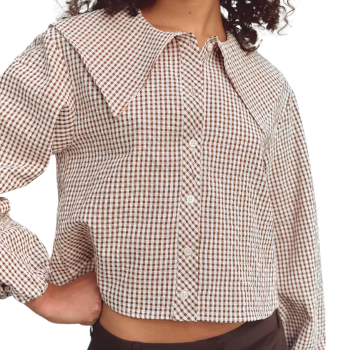 Zara Khaki PLAID PETER PAN COLLAR SHIRT