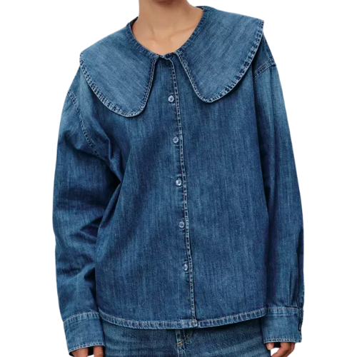 Zara Blue TRF DENIM SHIRT WITH BIB COLLAR