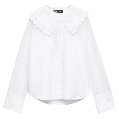 Zara White BIB COLLAR POPLIN SHIRT