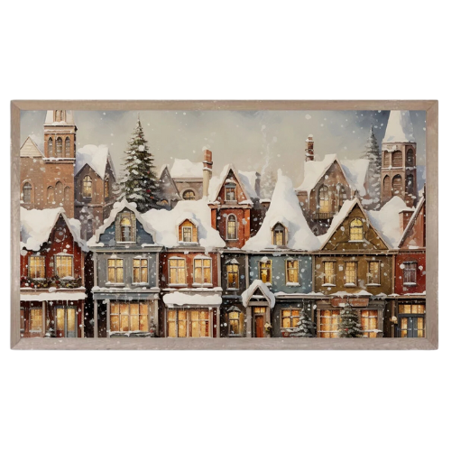 Snowy Townhomes Christmas Village Frame TV ART