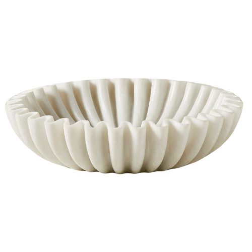 fluted ruffled white bowl marble stone