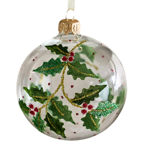 Anthropologie Holly Boughs Globe Ornament Glass