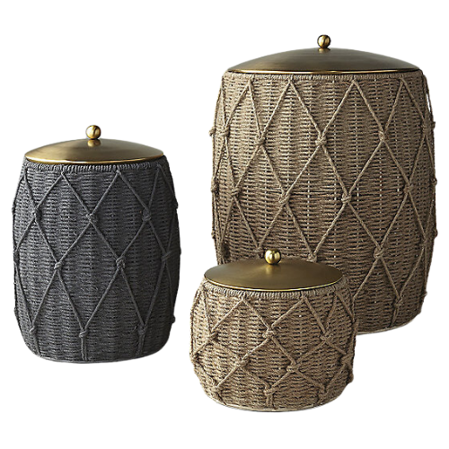 Frontgate Wellfleet Baskets with Iron Brass Lid & Textured Jute