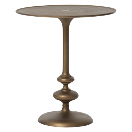 Kathy Kuo Home Lupe Industrial Loft Brass Aluminum Matchstick Pedestal Round Side End Table