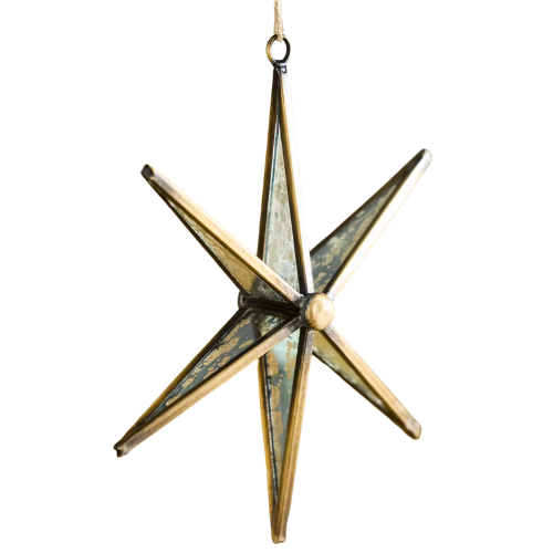 Anthropologie Antiqued Glass Star Ornament Brass Gold