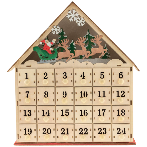 Amazon lever Creations Wooden Christmas Advent Calendar, Countdown to Christmas, LED Holiday Decoration, Battery Operated, Santa