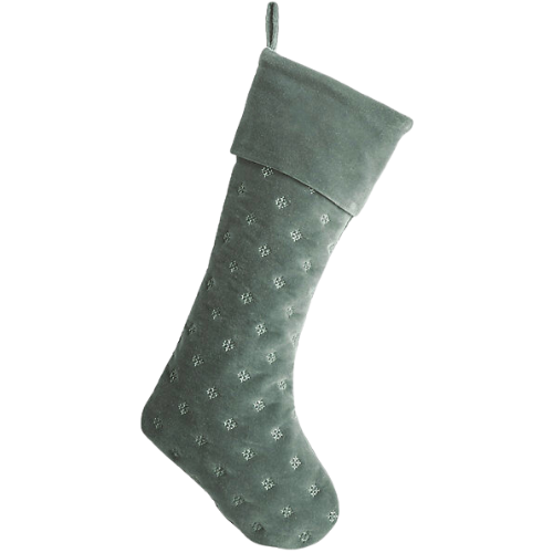 Frontgate Green Sage Rumi Velvet Stocking with Quilted Texture & Embroidery Details