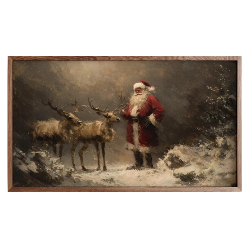 Santa Reindeer in woods frame tv art