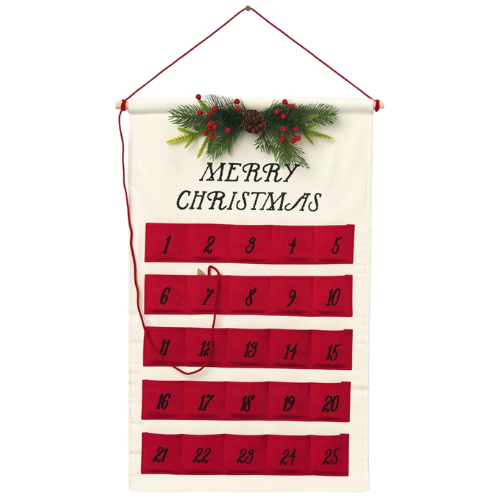 Target 21.5" 'Merry Christmas' Fabric Hanging Advent Calendar with Faux Greenery and Star Counter Cream/Red - Wondershop™