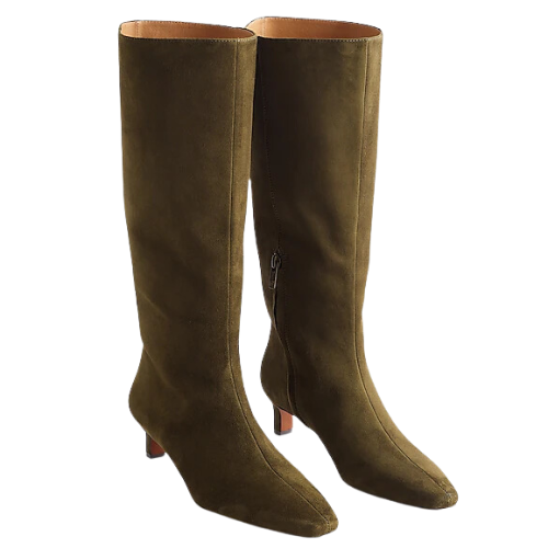 The Dimes Kitten Heel Boot Suede Olive Green Knee-High