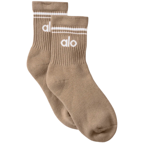 Alo Unisex Half-Crew Throwback Sock - Gravel/White