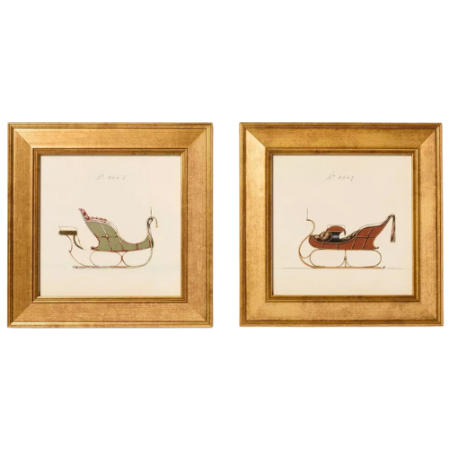 Target 8"x8" Vintage Christmas Sleigh Framed Wall Art (Set of 2) Gold Frame print