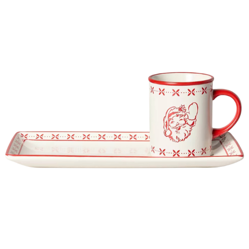 2pc Milk & Cookies Stoneware Christmas Serving Set Cream/Red - Hearth & Hand™ with Magnolia Target tray santa mug