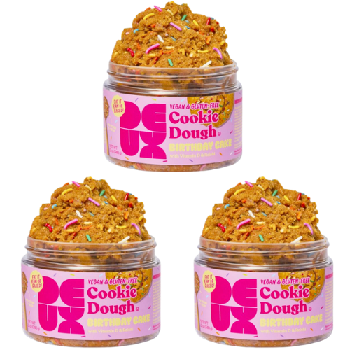 Amazon DEUX Vegan Cookie Dough - Gluten Free Cookies, Healthy Cookies, Superfood Desserts, Edible Cookie Dough, Ready to Eat, Vegan Cookies, Birthday Cake, 12 oz (3-Pack)