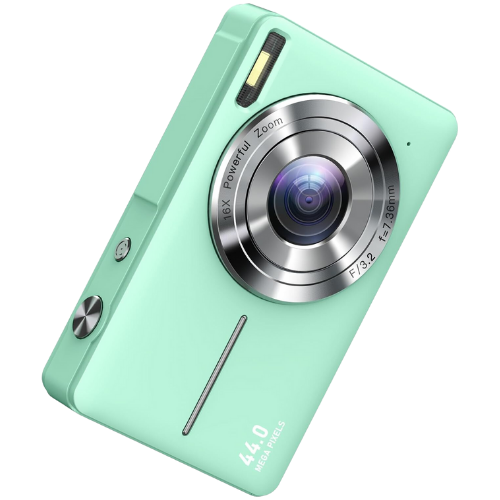 FHD 1080P Digital Cameras for Kids Boys Girls Compact Digital Point and Shoot Camera with 16X Zoom 32GB Card mint green