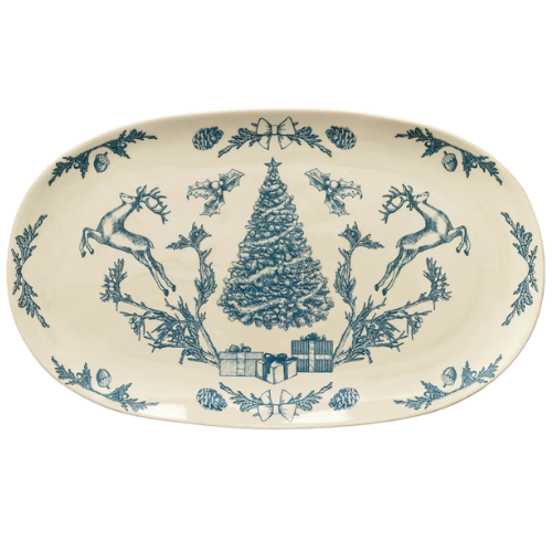 McGee & Co. (US) Holiday Oval Stoneware Platter blue toile