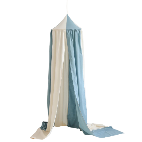 Blue white circus bed canopy