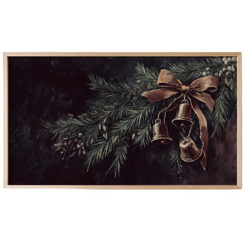 Etsy (US) Dark Moody Christmas Frame Tv Art, Christmas Decor Bells Ribbon Bow