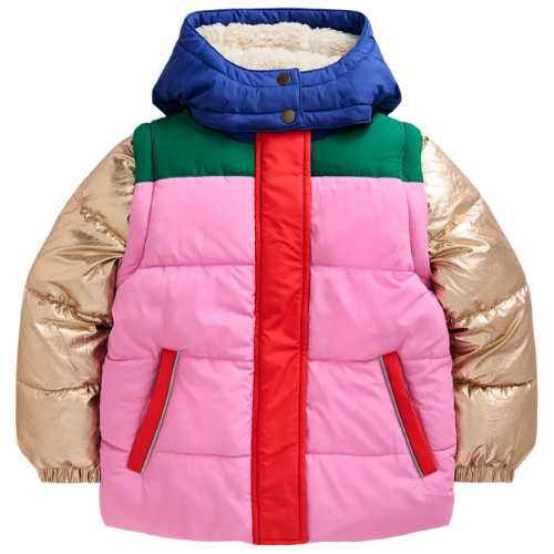 Boden (US) 2-in-1 Padded Coat puffer jacket color block pink green blue gold