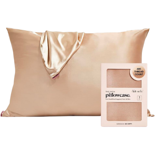 Amazon Kitsch Satin Pillowcase with Zipper for Hair & Skin, Softer Than Silk Pillow Cases Queen, Smooth Pillow Covers, Machine Washable, Wrinkle-Free, Cooling Satin Pillow Cases Standard Size 19x26 Champagne