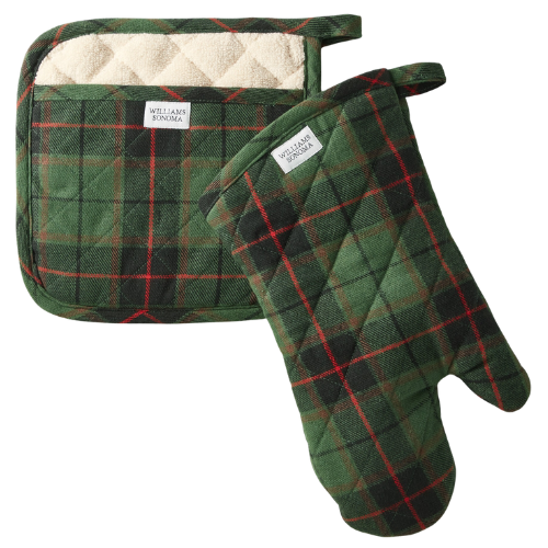 Williams-Sonoma Green Tartan Oven Mitt and Potholder Set plaid