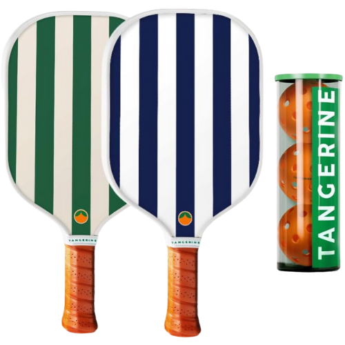 Green Blue Striped Pickleball Paddles Set Ball