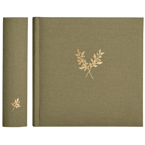 Linen Photo Album green embossed gold leaf floral