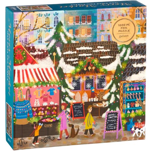 Amazon Galison Merry Market – 1000 Piece Foil Joy Laforme Jigsaw Puzzle Featuring Merry and Festive Outdoor Market for The Holidays with Gold Foil Accents