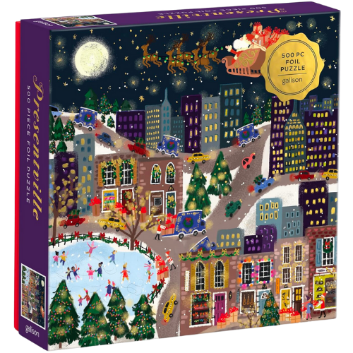 Amazon Galison Presentville 500 Piece Holiday Foil Puzzle Featuring Festive Scene by Joy Laforme