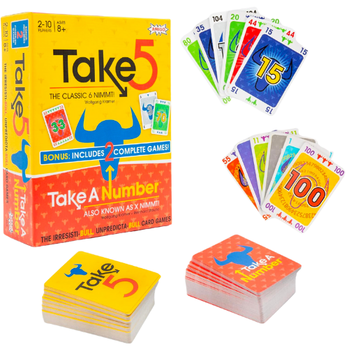 Amazon AMIGO Games Take 5 & Take a Number – Two Complete Games in One – Take 5 is The Classic 6 Nimmt! & Take a Number is Also Known as X Nimmt! – Classic Card Games for Kids & Adults Ages 8 & Older