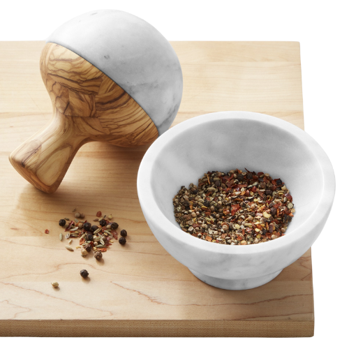 Williams Sonoma White Marble and Olivewood Mortar and Pestle