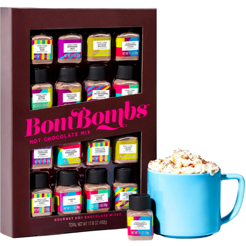 Amazon BomBombs, Hot Chocolate Mix Gift Set in Mini Bottles, Flavors Include Rocky Road, Pumpkin Pie, Chocolate Cherry, Peppermint Swirl, Salted Caramel Donut & More, Sampler Set of 16