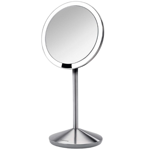 Amazon simplehuman Sensor Mirror, 5" Round Rechargeable Mini Travel Makeup Mirror, 10x Magnification, Brushed Stainless Steel