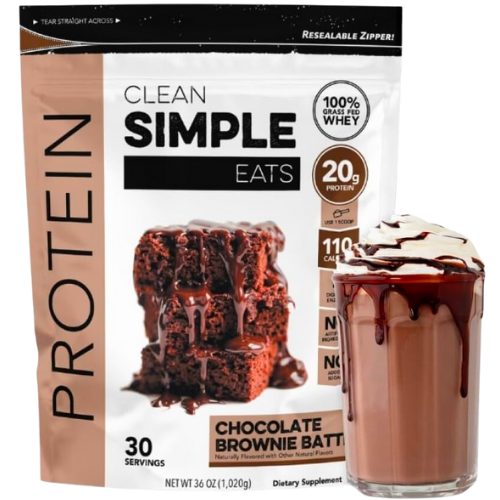 Amazon Clean Simple Eats Chocolate Brownie Batter Whey Protein Powder, Natural Sweetened and Cold-Processed 20 Grams of Protein (30 Servings)