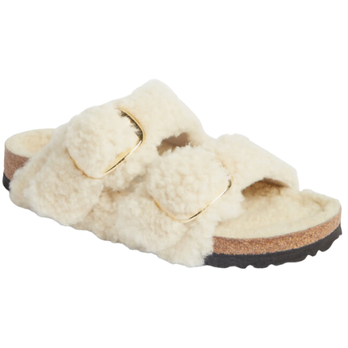 Nordstrom Arizona Big Buckle Genuine Shearling Slide Sandal fleece sherpa