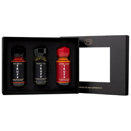 Amazon TRUFF Mini Variety Pack - Original Hot Sauce (1.5 oz), Black Truffle Oil (1.4 oz), and Hotter Hot Sauce (1.5 oz), Portable Travel Bottles of Gourmet Condiments, Unique Flavor Experiences with Truffle, 3-Bottle Set