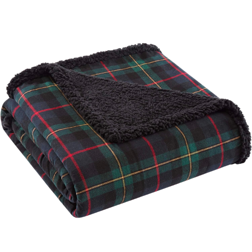 Amazon Eddie Bauer - Throw Blanket, Super Soft Reversible Cotton Flannel Sherpa Bedding, Ideal Christmas & White Elephant Gifts, Cozy Plaid Throw Blankets for Couch (Pine Tartan, Throw)