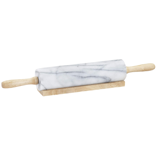 Crate & Barrel French Kitchen White Marble Rolling Pin with Stand