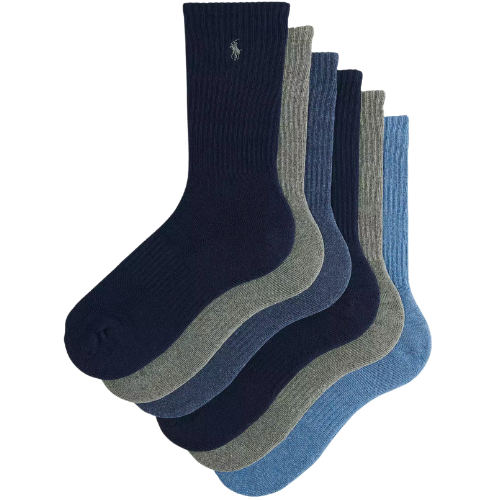 Urban Outfitters Polo Ralph Lauren Casual Crew Sock 6-Pack Blue Gray