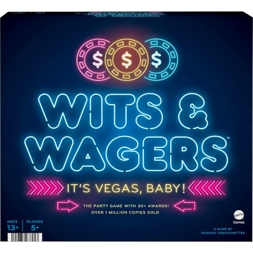 Amazon Mattel Games Wits & Wagers Board Game Vegas Edition, Party Game with Dry Erase Boards, Markers & Poker Chips for 5+ Players