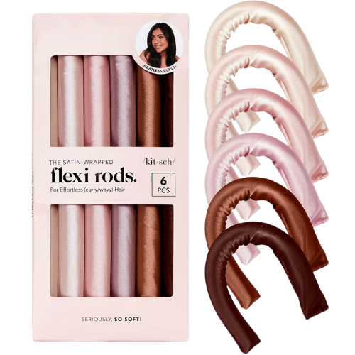 Amazon Kitsch Heatless Hair Curlers - 6 pcs Satin Flexi Rods for Overnight Blowout, No Heat Curling Rods to Sleep In, Rollers for Short Hair