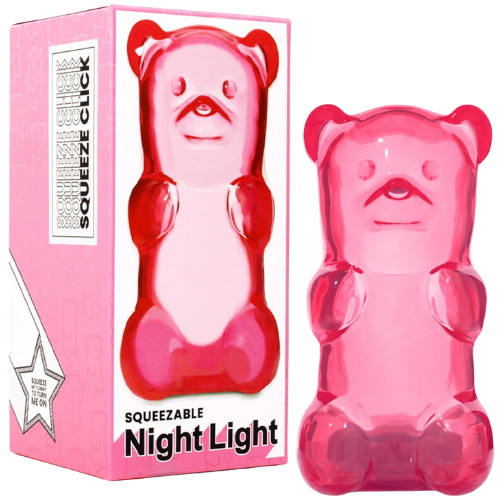 Gummygoods Squeezable Gummy Bear Night Light - Rechargeable, Portable, Squishy Lamp pink